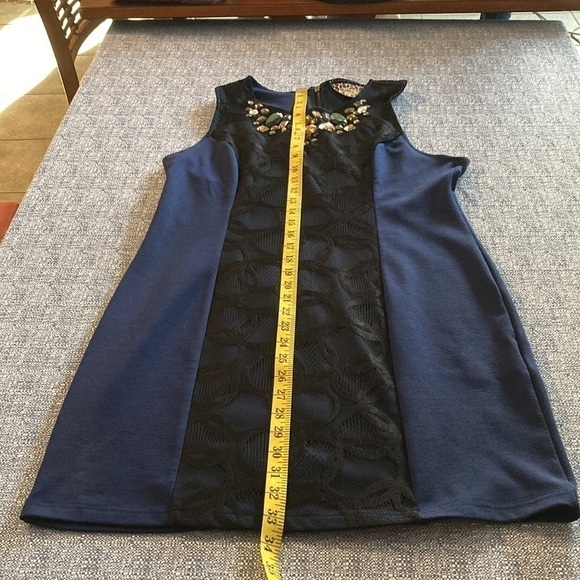 Twelve by Twelve Black on Blue Stretch Knit Mini Dress Size Large. - Picture 12 of 14